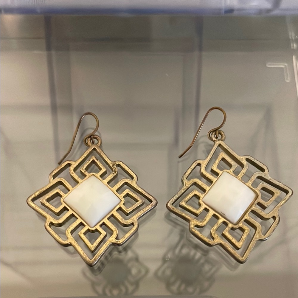 Gold and White Geometric Earrings